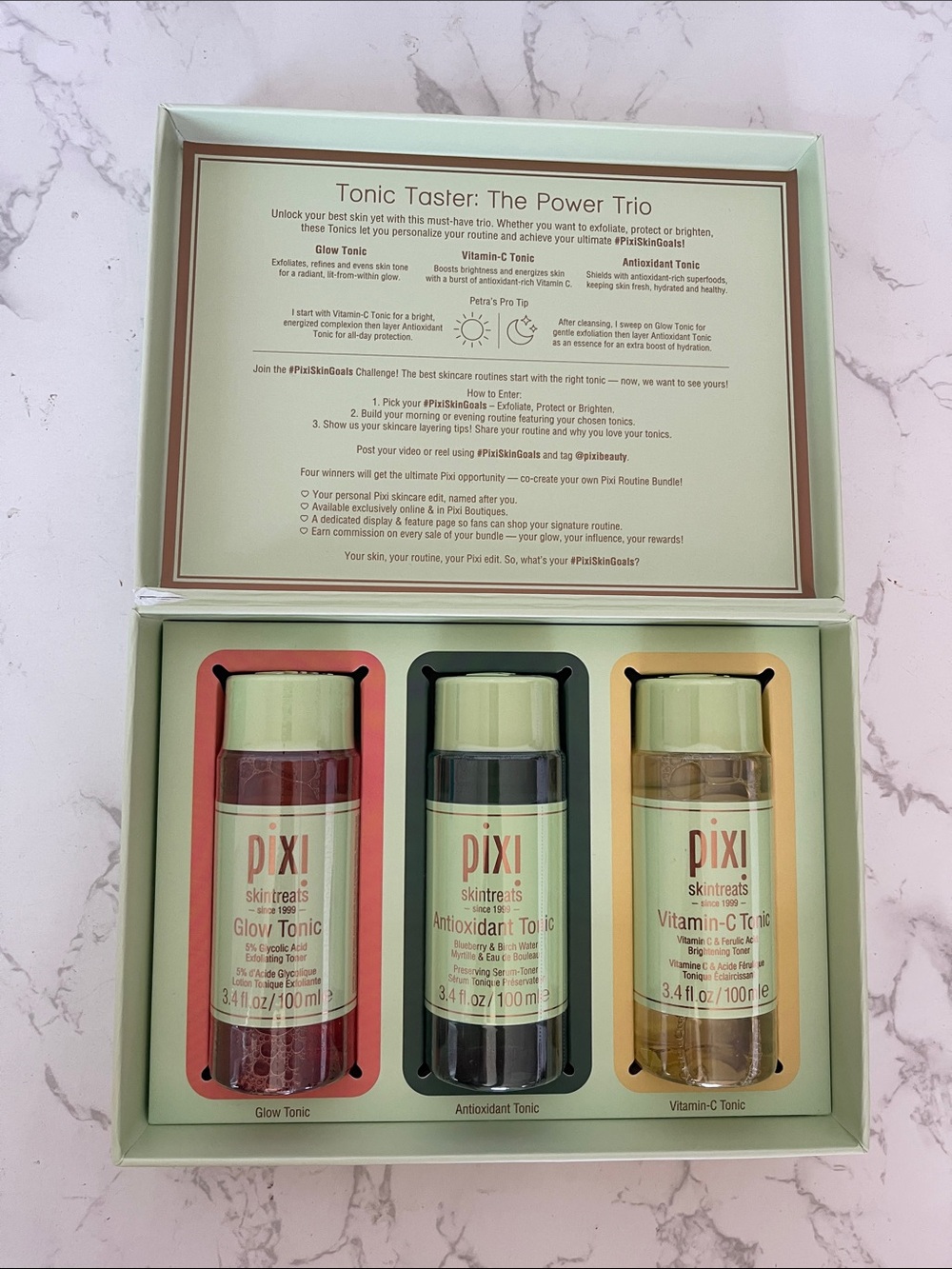 Pixi Tonic Trio Set — Green, Pink & Amber Bottles